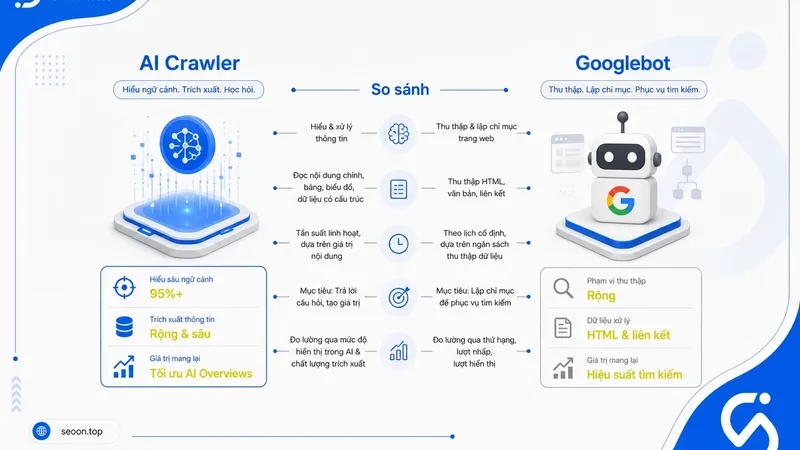 AI Crawler là gì? Cách hoạt động và điểm khác biệt so với khác Googlebot