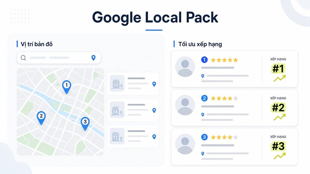 Google Local Pack có bản đồ và 3 listing nổi bật