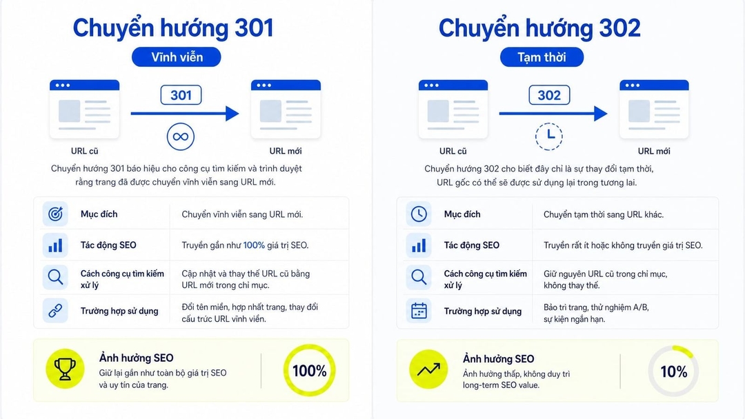 Redirect 301 và 302: Cách phân biệt chính xác