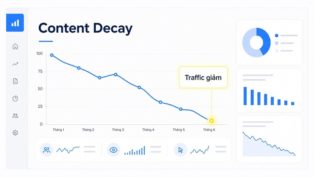 Content Decay thường diễn ra từ từ trong nhiều tuần hoặc nhiều tháng