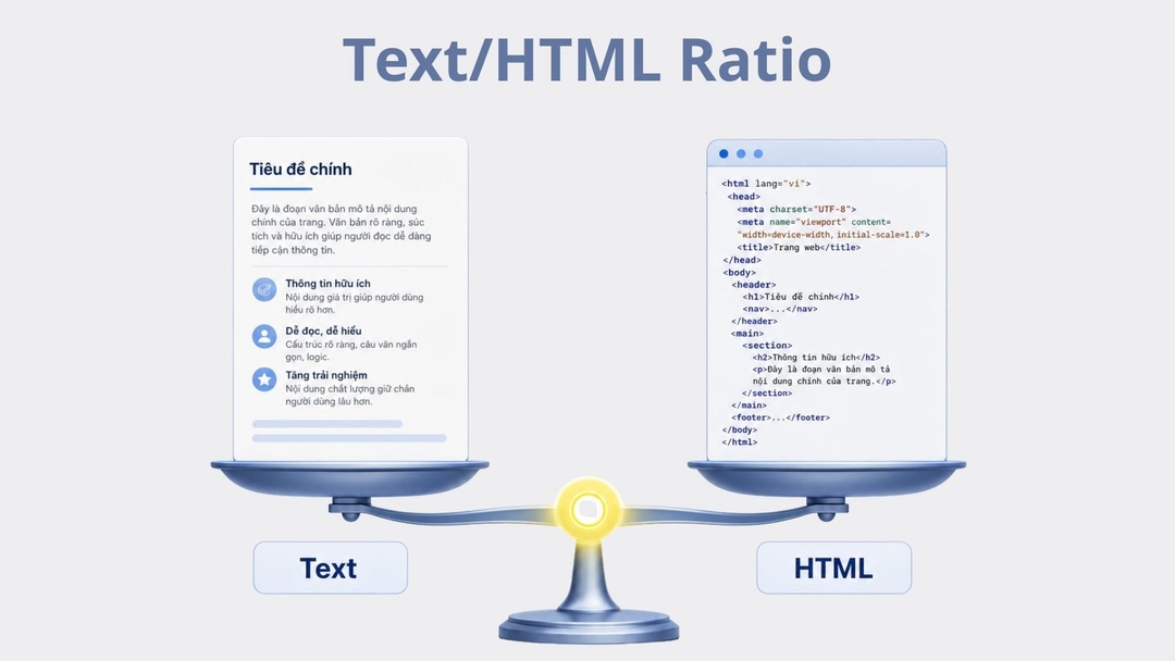 Mức độ ảnh hưởng SEO và cách tối ưu Text/HTML Ratio đúng trọng tâm