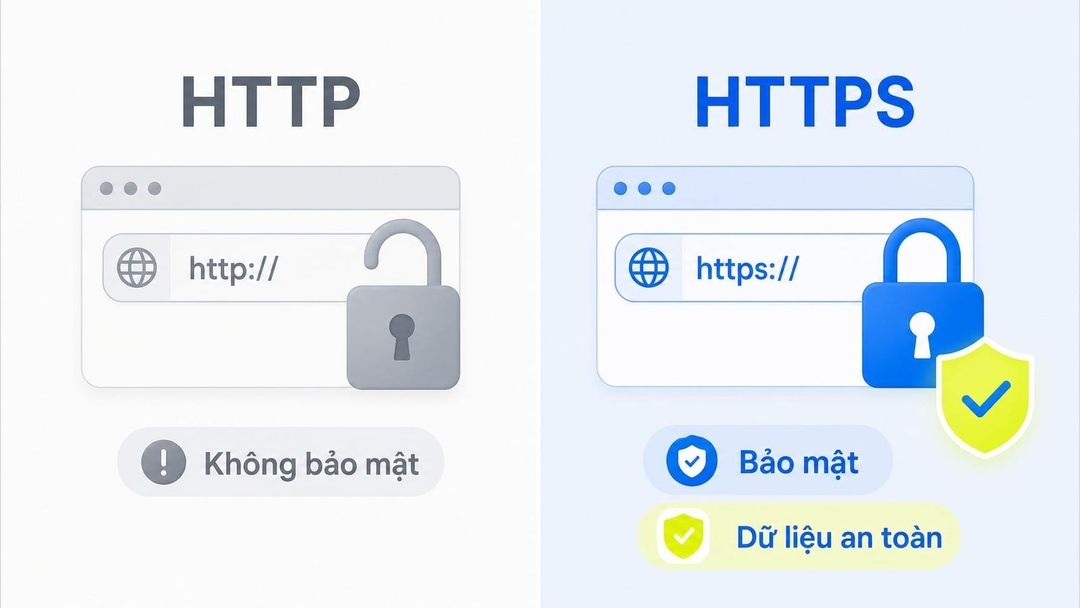 HTTPS dùng SSL/TLS certificate để mã hóa kết nối giữa trình duyệt và máy chủ
