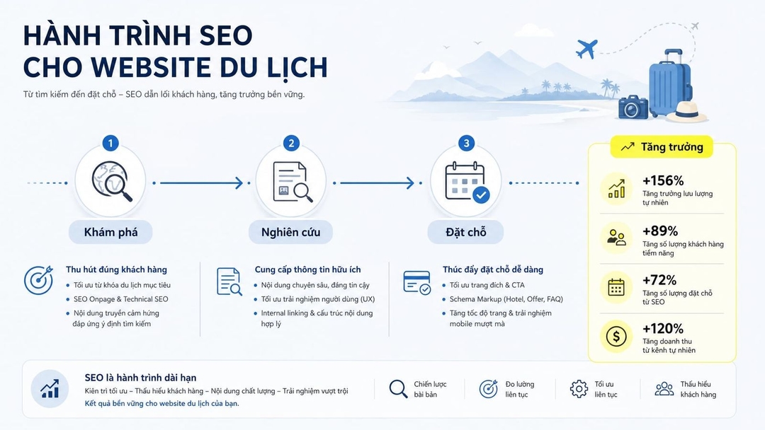 SEO ngành du lịch: Cách tối ưu website để tăng hiện diện tìm kiếm và cơ hội booking