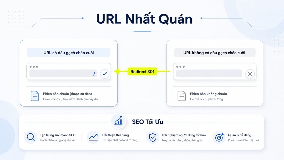 Dấu gạch chéo cuối URL là chi tiết nhỏ nhưng dễ gây nhầm lẫn khi audit website