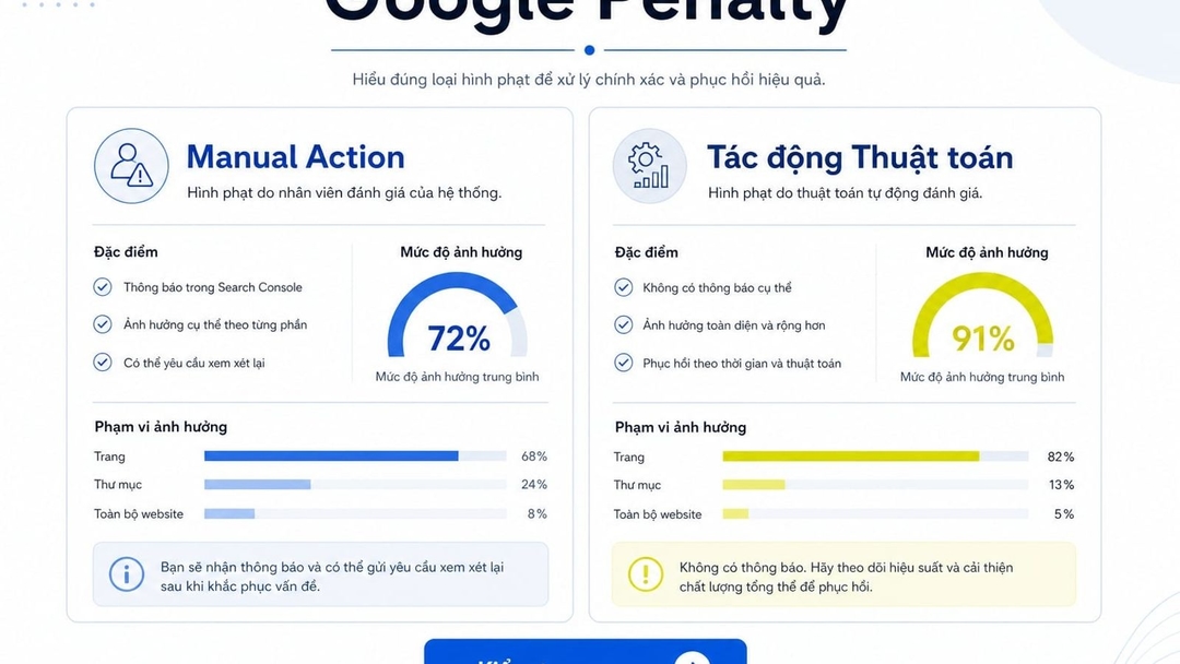 Google penalty là gì? Cách kiểm tra, phân biệt và khắc phục đúng hướng