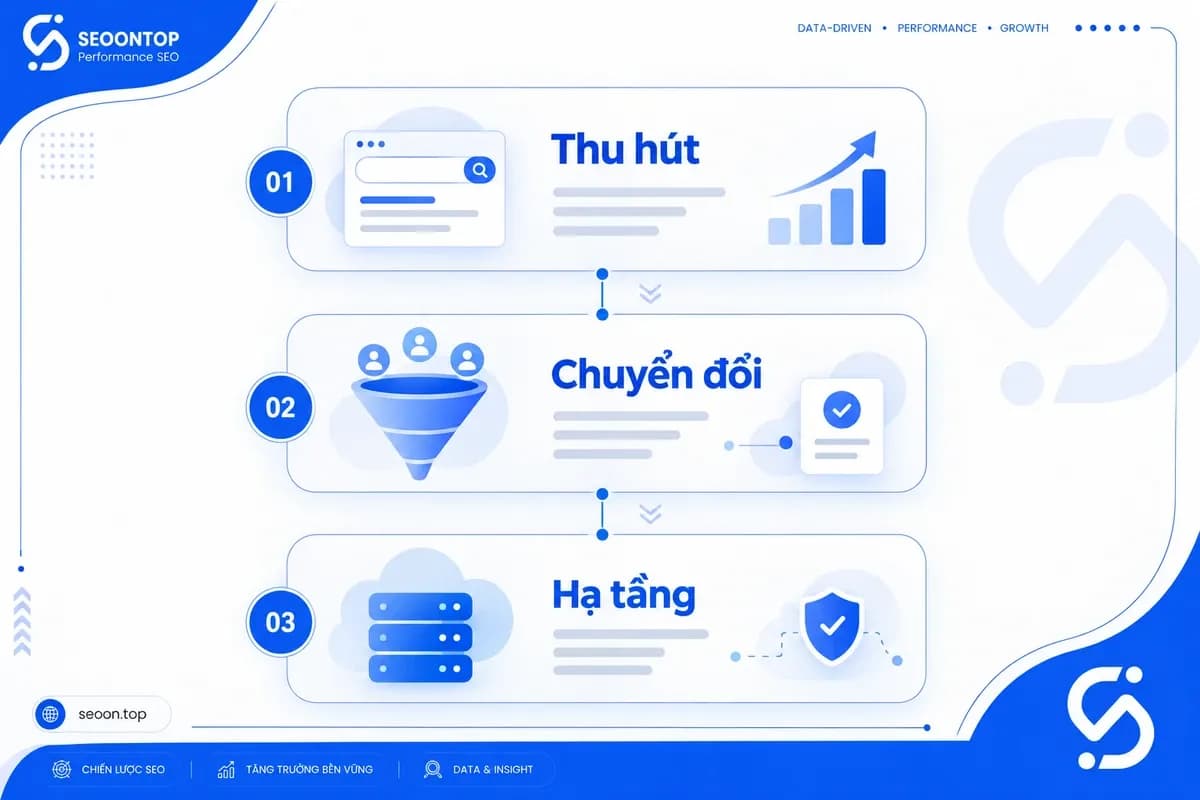 Ba lớp Search Growth: thu hút, chuyển đổi và hạ tầng