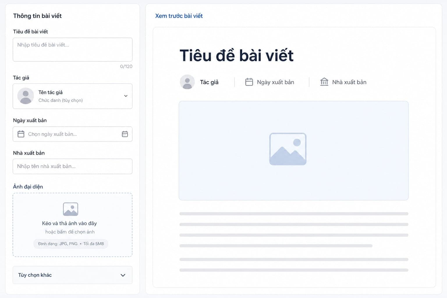 Mockup một bài blog doanh nghiệp với các vị trí field schema