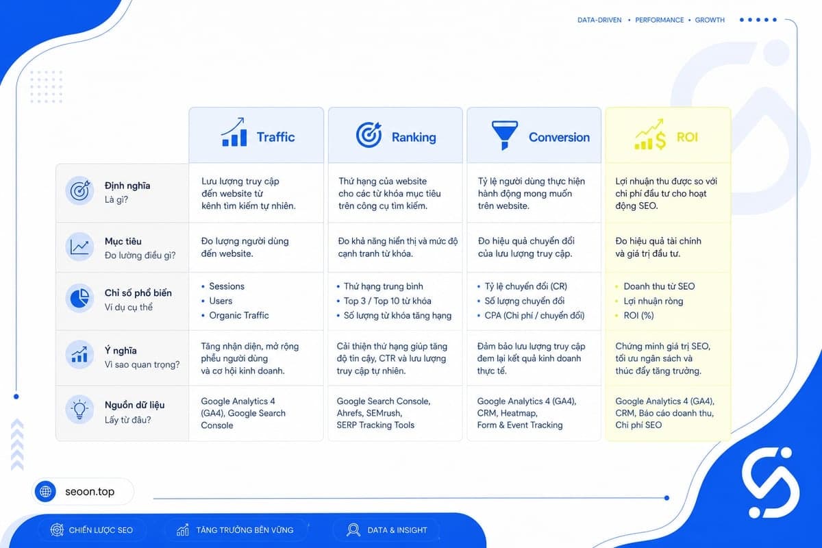 ROI khác với traffic, ranking và conversion