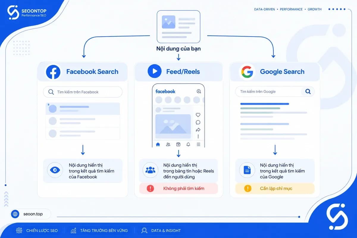 Fanpage có thể xuất hiện ở Facebook Search, Feed, Reels, đề xuất và Google Search