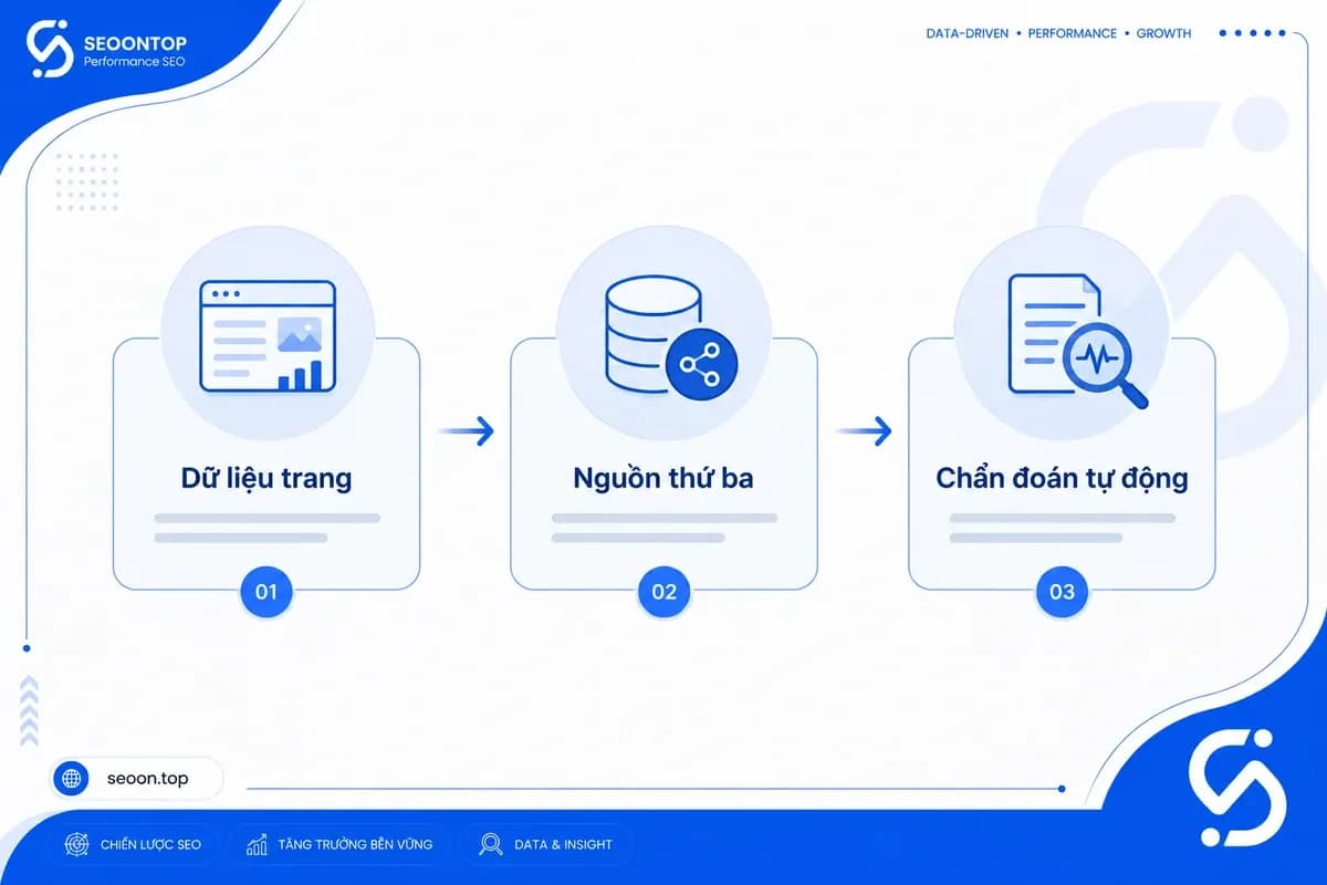 Sơ đồ ba nhóm dữ liệu và hướng xác minh tương ứng; không gắn tỷ lệ chính xác