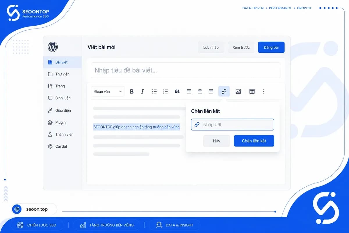Chèn hyperlink bằng công cụ liên kết trong WordPress
