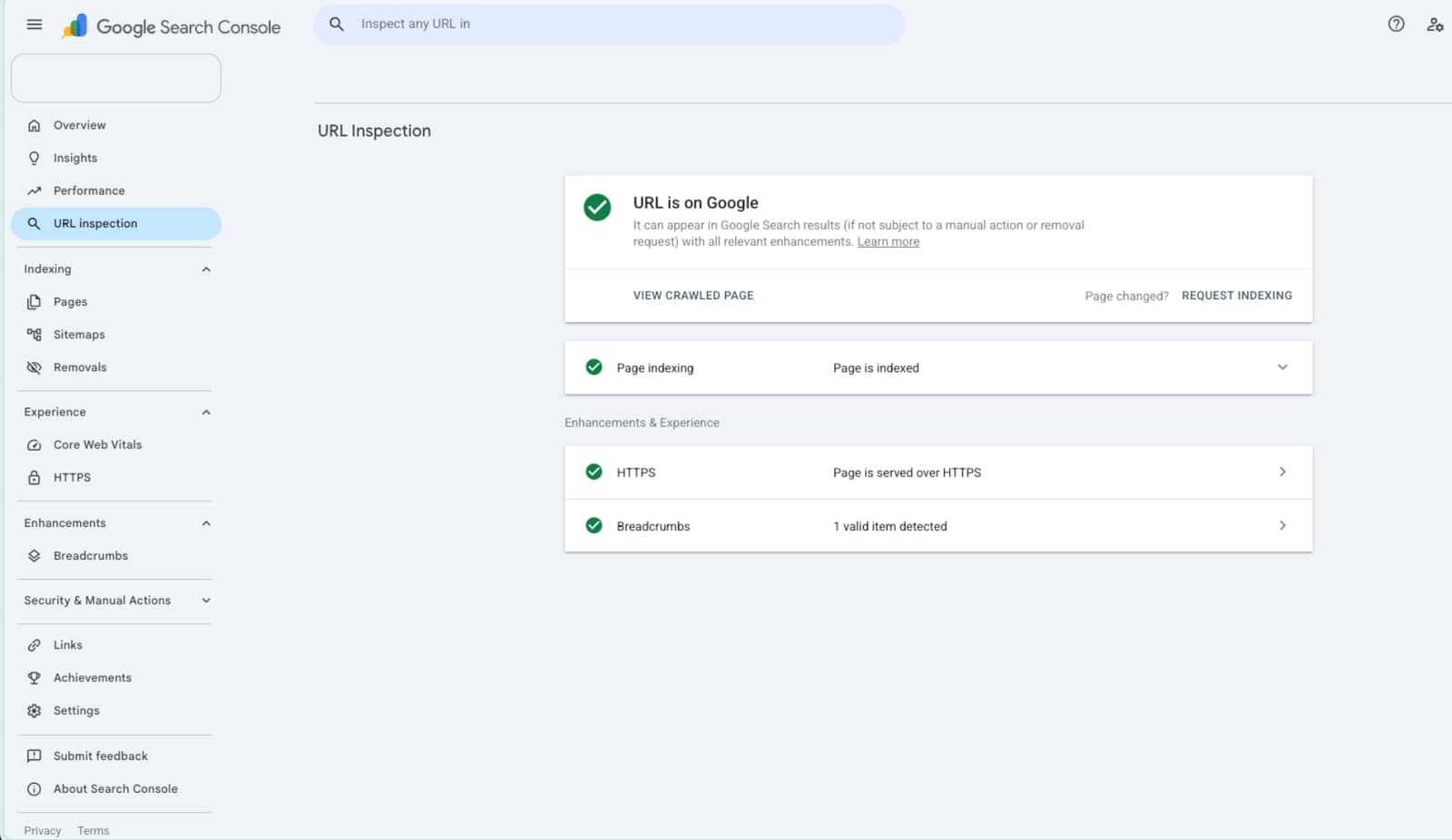 Kiểm tra crawl/index của bài viết bằng Google Search Console