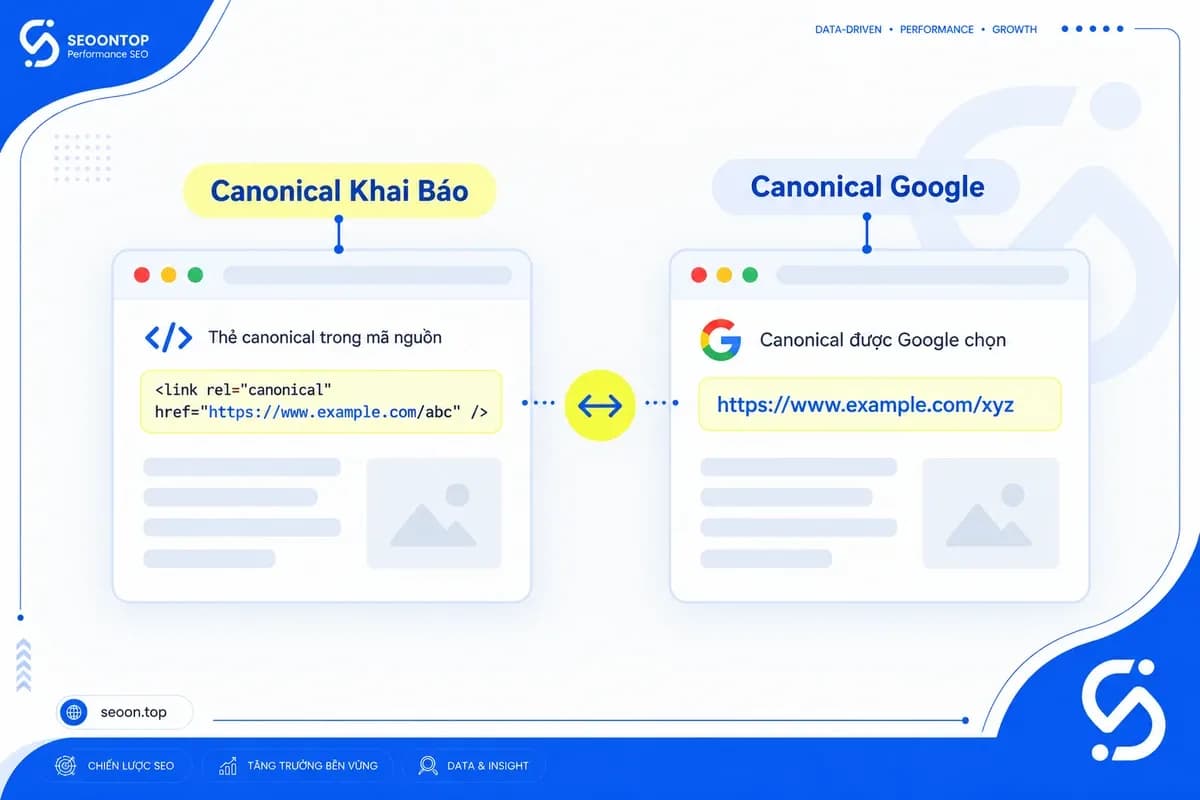 So sánh URL chuẩn khai báo với URL chuẩn Google lựa chọn.