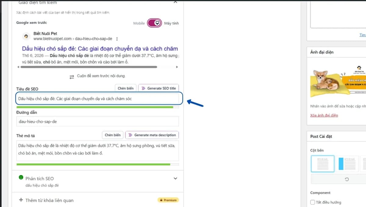 Vị trí chỉnh SEO title trên WordPress