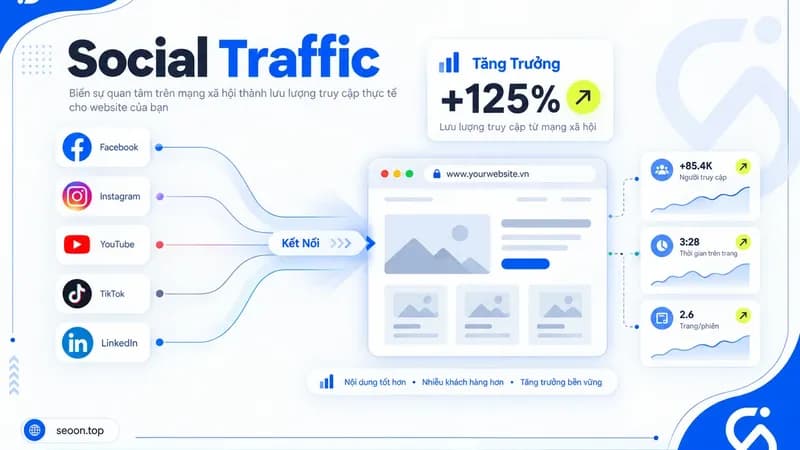 Social traffic là lưu lượng truy cập đến website hoặc landing page thông qua liên kết trên mạng xã hội