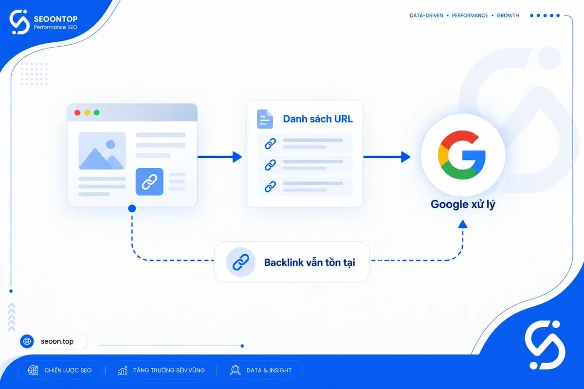 Google Disavow Tool xử lý tín hiệu liên kết, không xóa backlink tại website nguồn