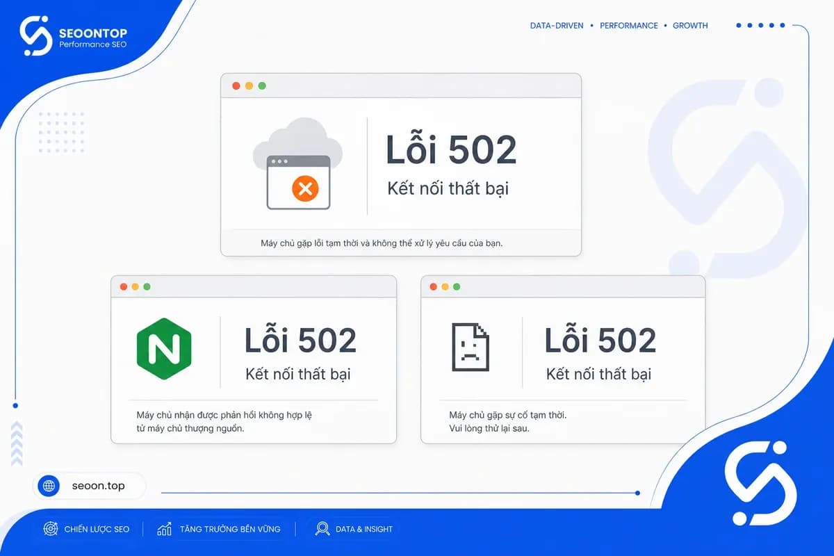 Các kiểu hiển thị phổ biến của lỗi 502 Bad Gateway