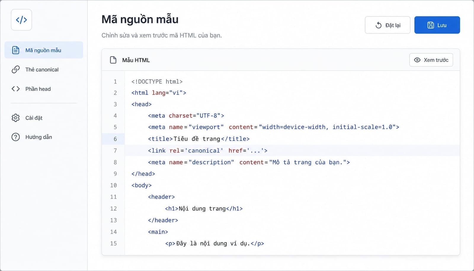 Mẫu thẻ rel canonical đúng chuẩn