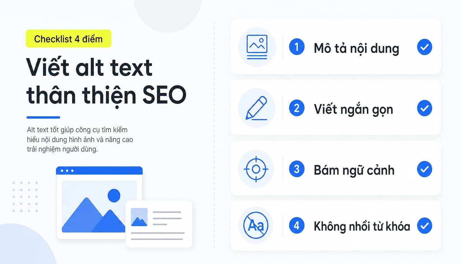 Checklist cách viết alt text chuẩn ngắn gọn và đúng ngữ cảnh