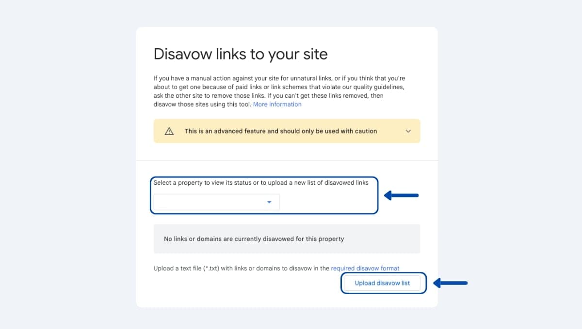 Upload file txt trên Google Disavow Tool