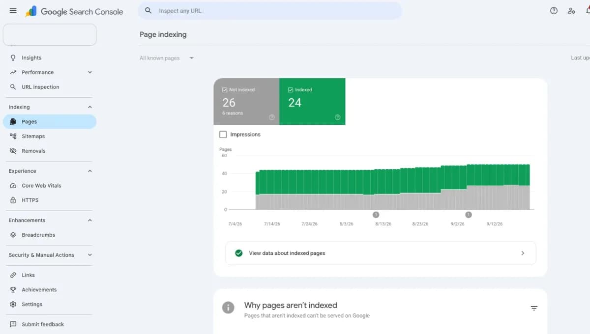 Kiểm tra nhiều URL bằng Page Indexing