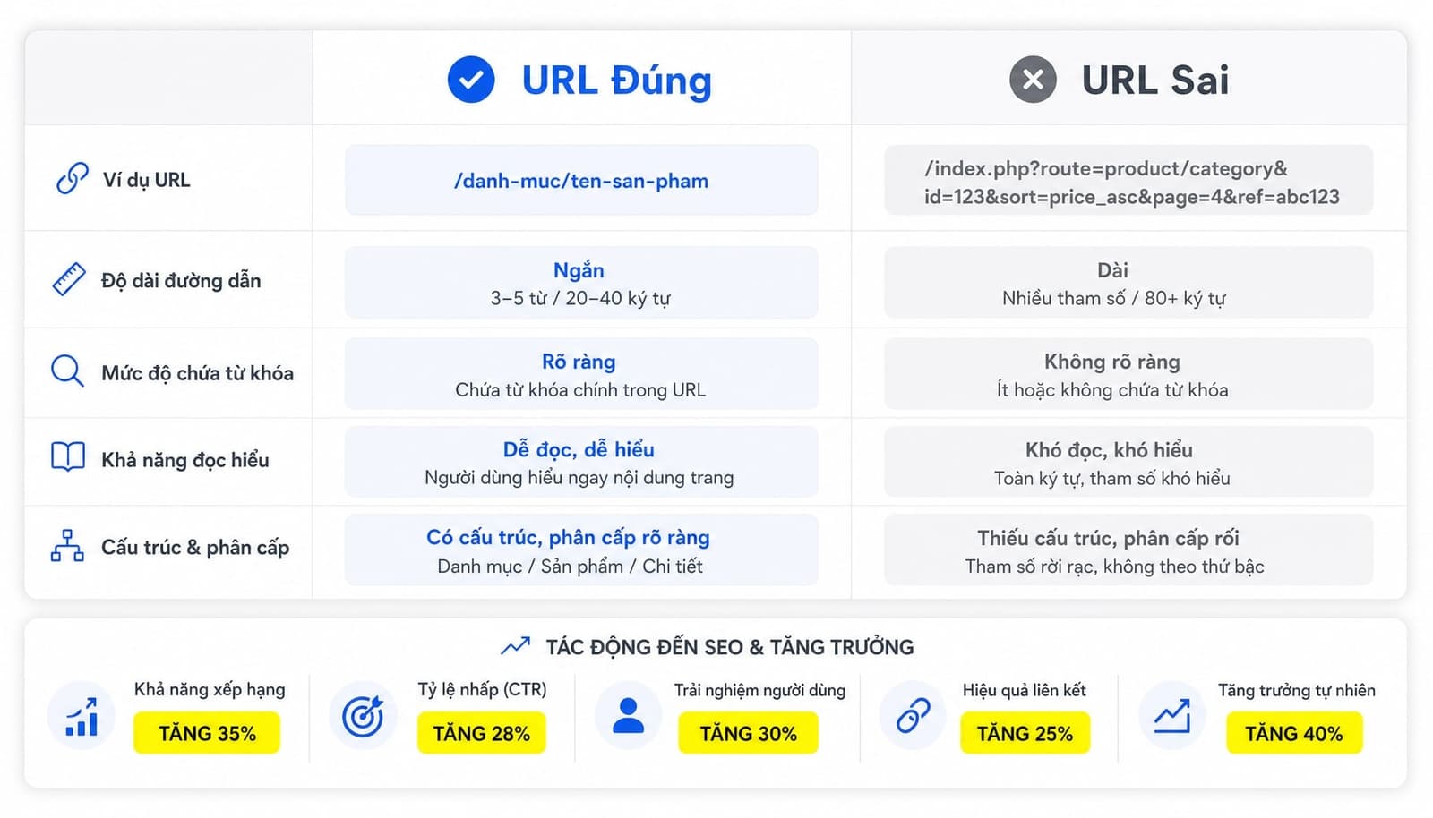 URL danh mục chuẩn cấn ngắn, rõ và nhất quán