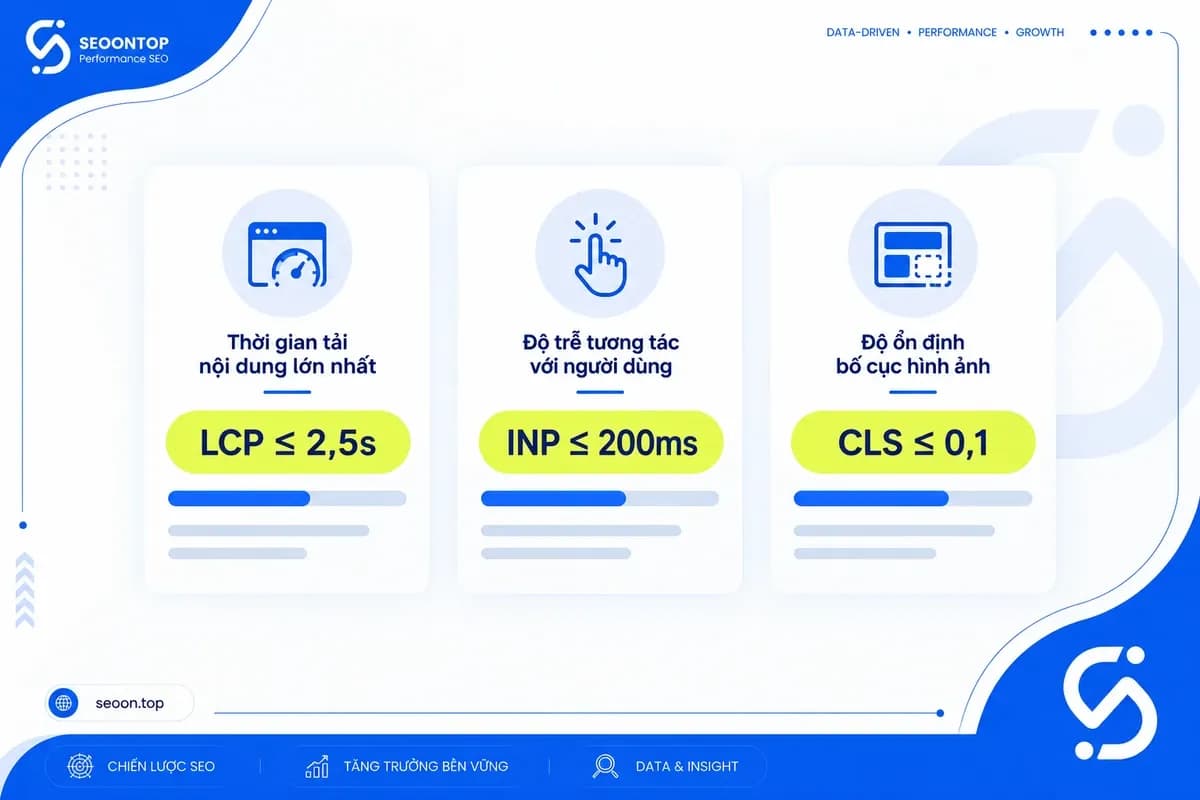 Ba thẻ ngưỡng LCP, INP, CLS riêng biệt