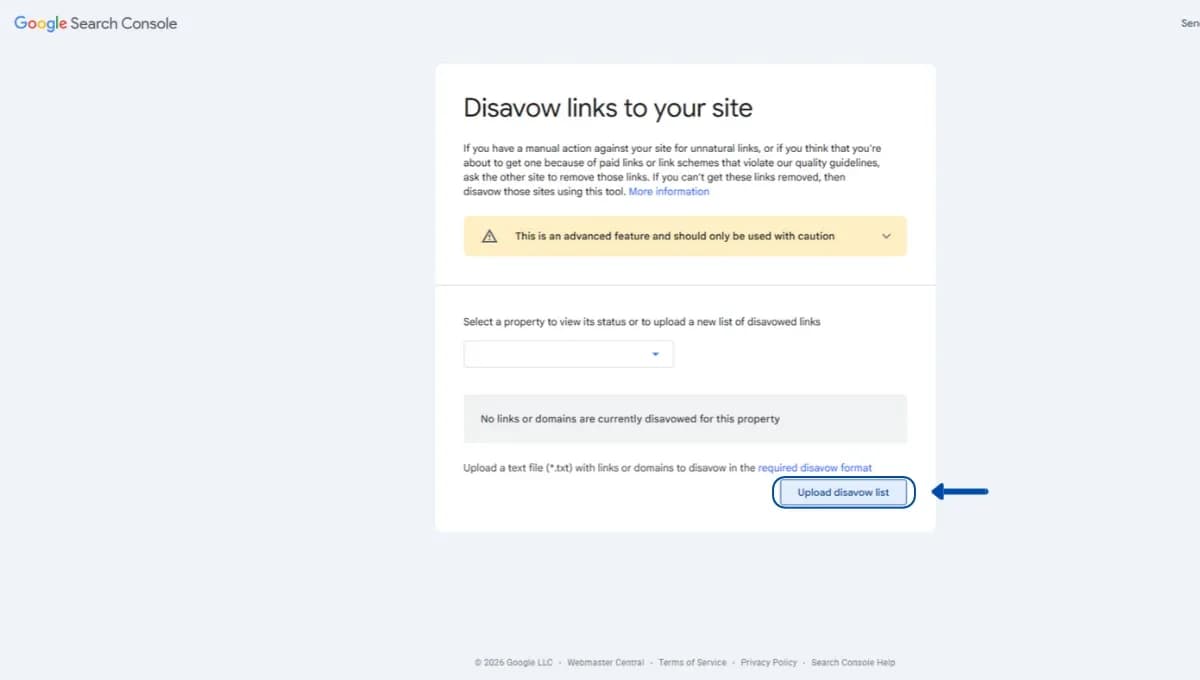 Tải file lên Google Disavow Tool