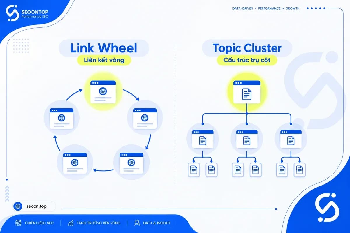 Khác biệt giữa Link Wheel nhiều website và topic cluster trong một website