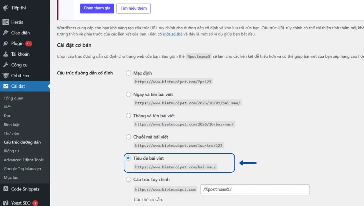 Cách thiết lập permalink trên WordPress