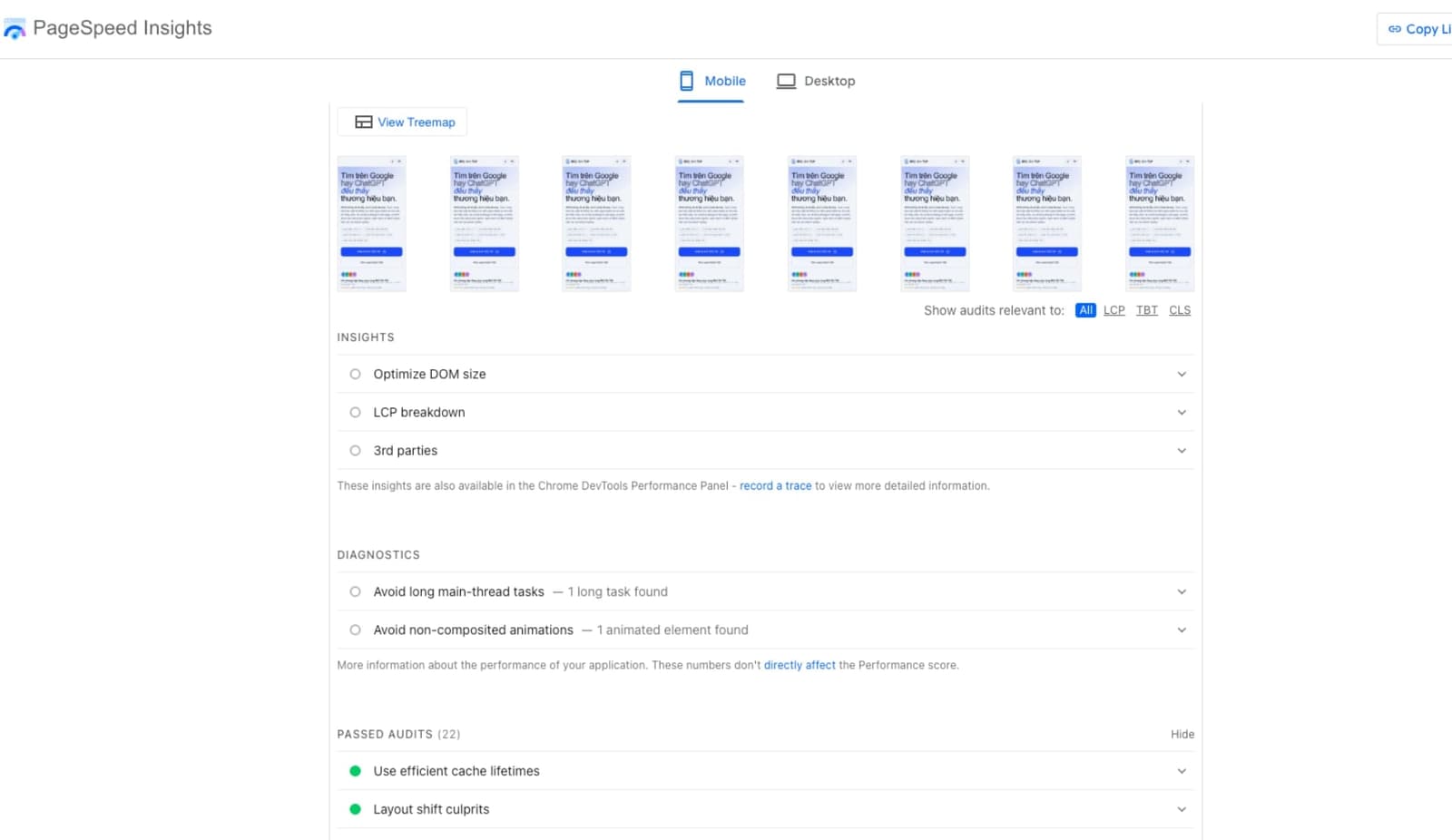 Cách đọc PageSpeed Insights cho audit Core Web Vitals