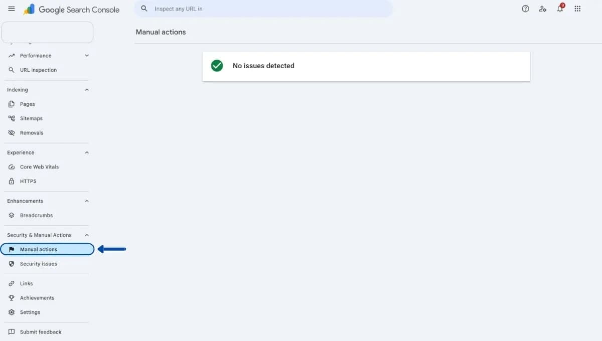 Kiểm tra Manual Actions trong Google Search Console