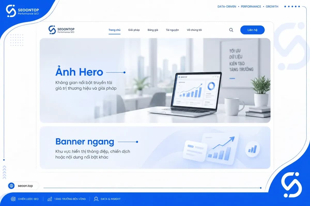 Vị trí logo, hero và banner trên giao diện website doanh nghiệp
