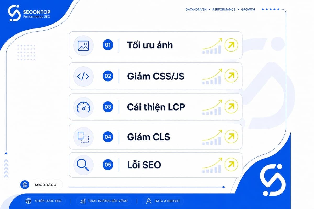 Checklist trực quan 5 ưu tiên tối ưu sau khi có báo cáo Lighthouse