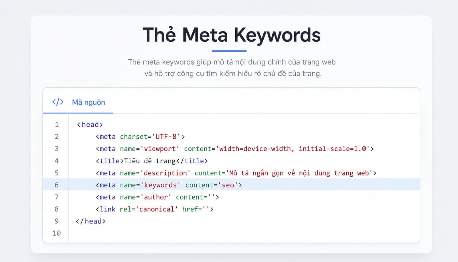 Meta keywords trong phần head HTML