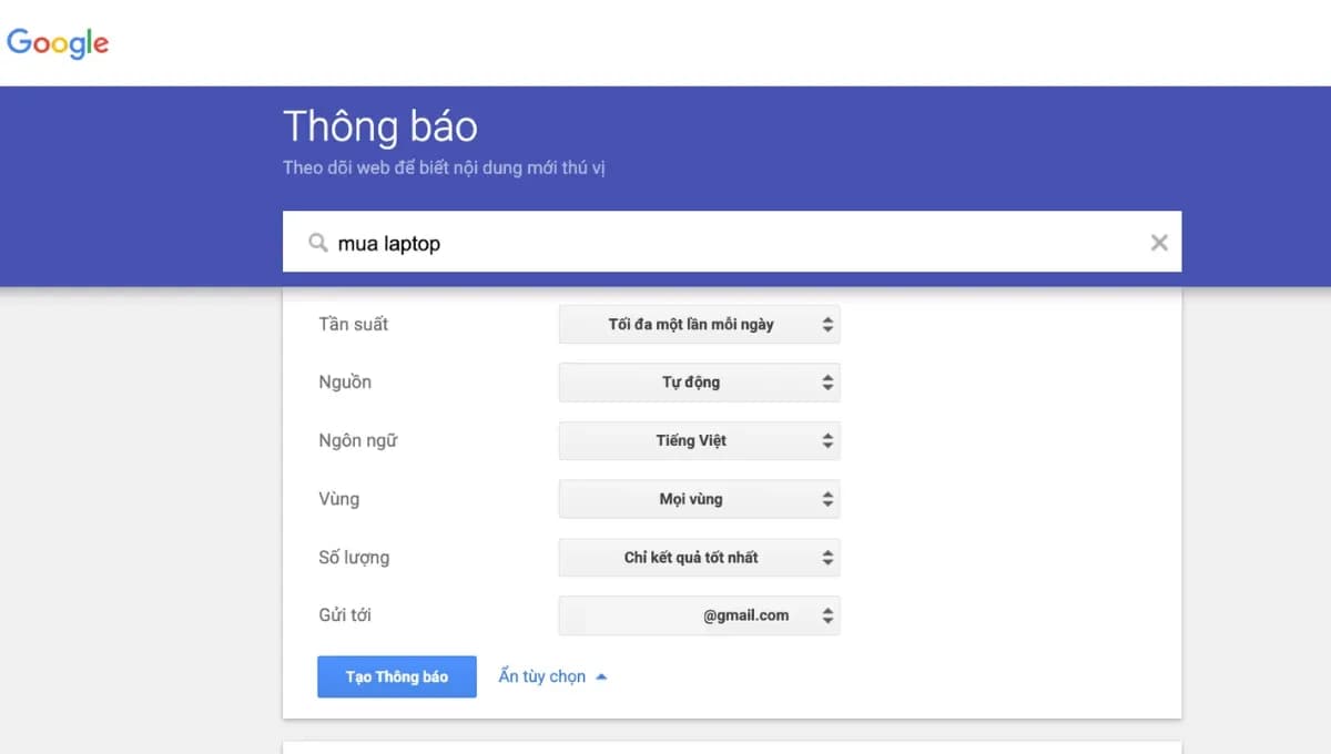 Chọn Hiển thị tùy chọn để cấu hình