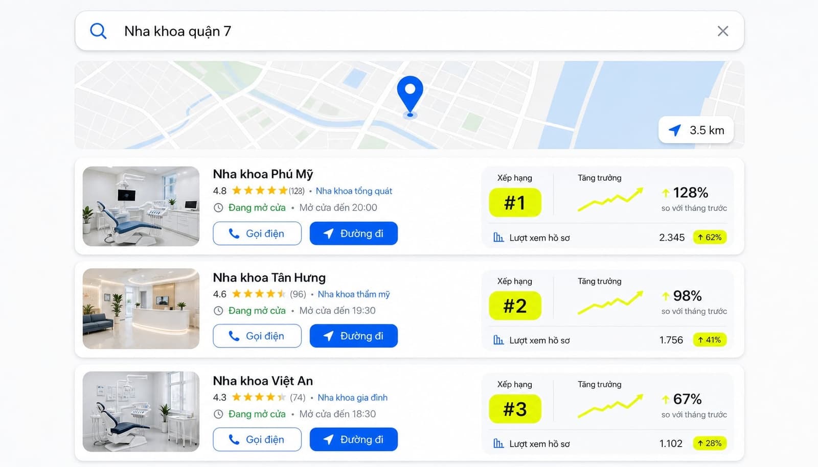 Ví dụ Local Pack trên Google Maps