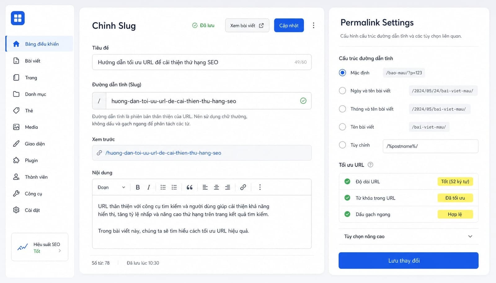 Sửa slug cho từng bài viết hoặc trang