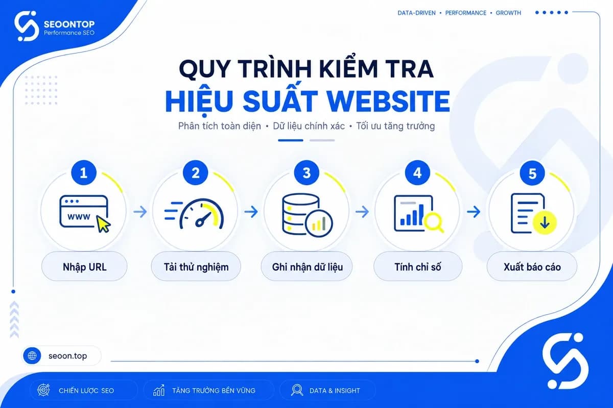 Quy trình GTmetrix kiểm tra URL và tạo báo cáo hiệu suất
