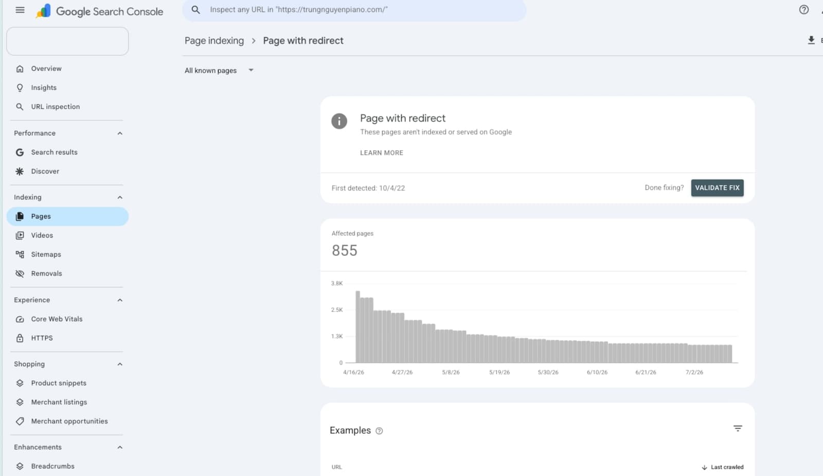 Giao diện Pages report trong Google Search Console