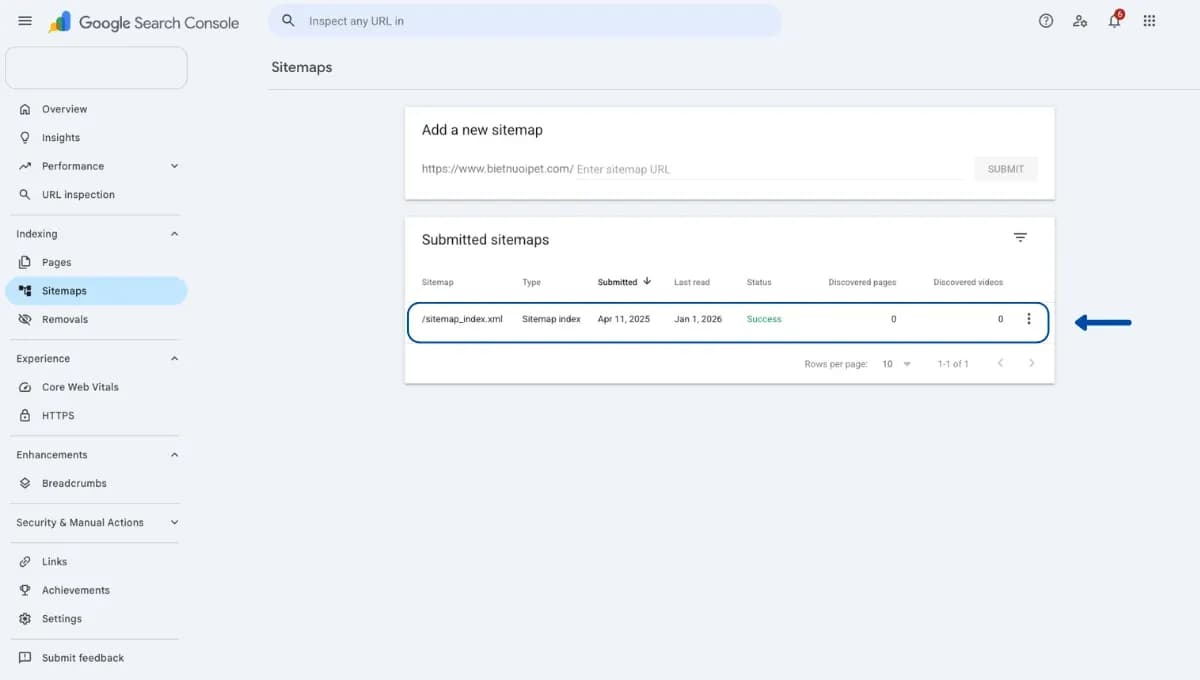 Báo cáo sitemap thực tế