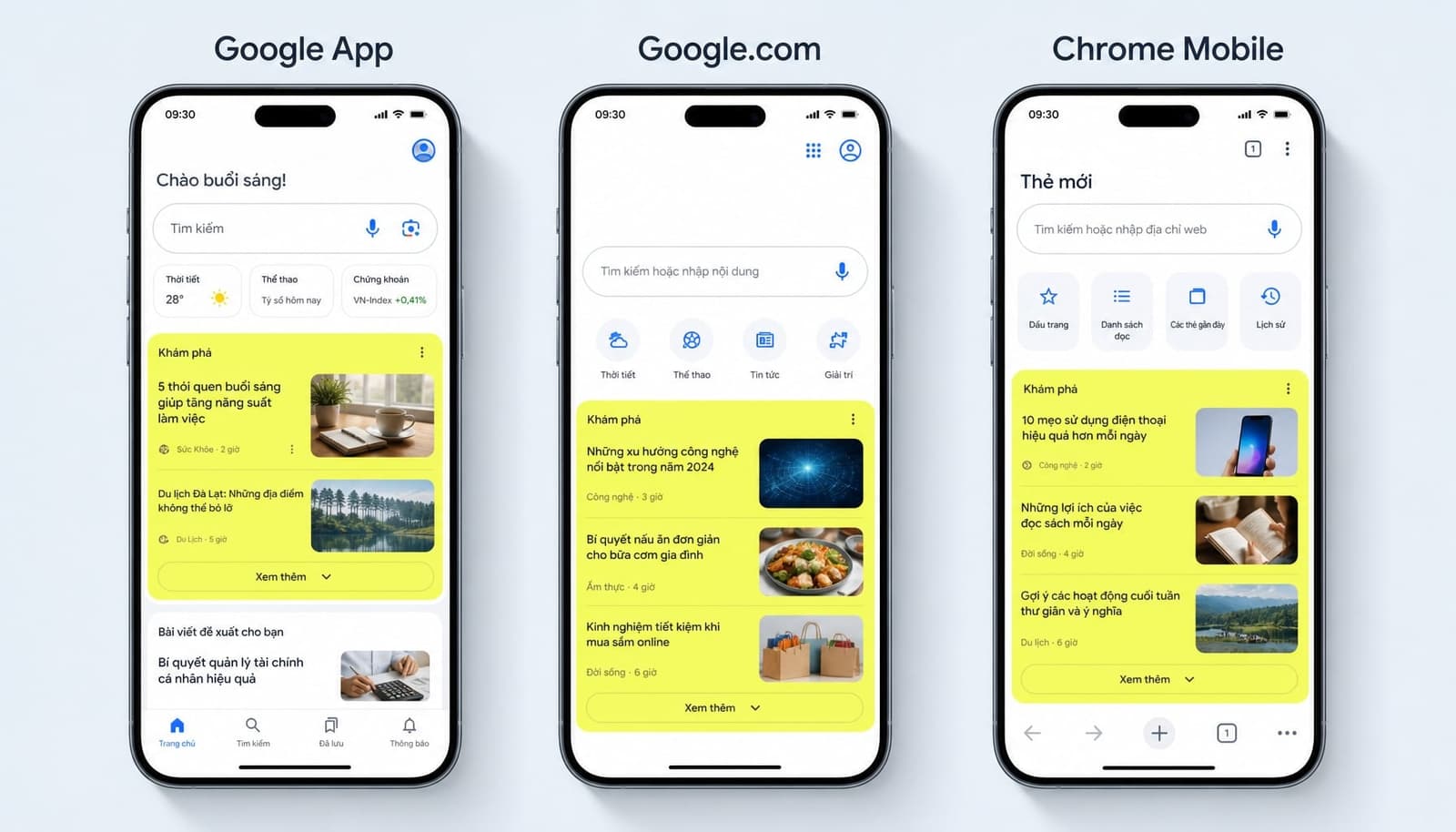 Các vị trí Google Discover xuất hiện trên điện thoại