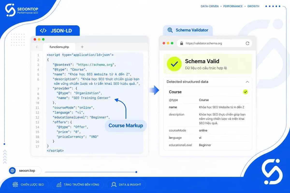 Cách thêm Course Schema vào WordPress bằng JSON-LD