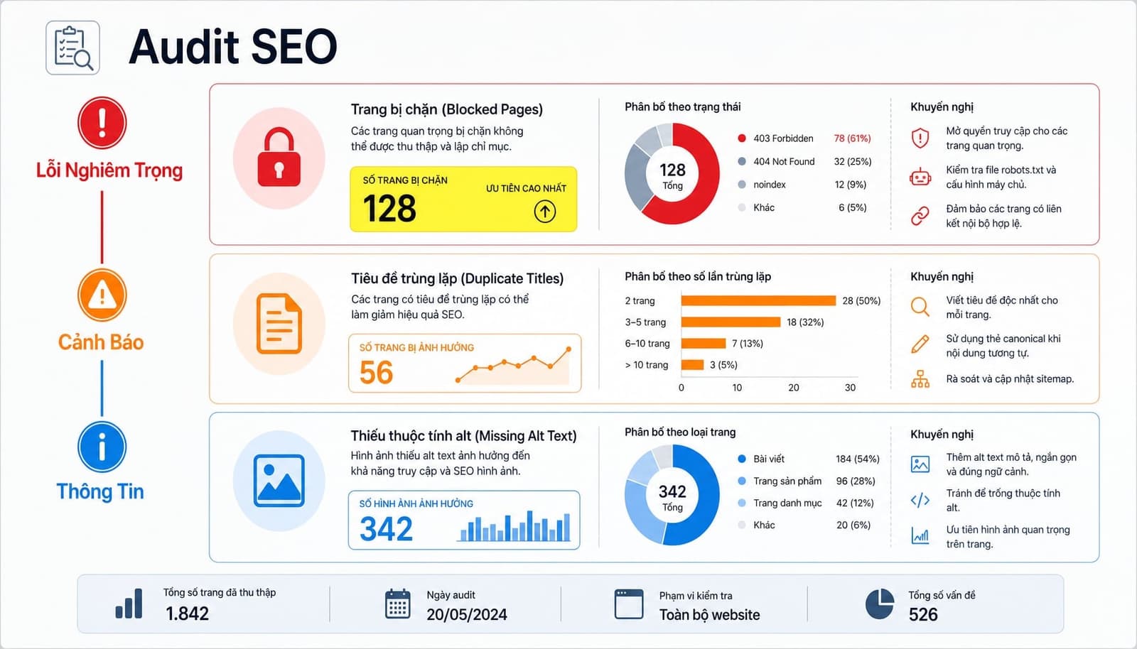 Mức độ nghiêm trọng của lỗi technical trong báo cáo audit SEO