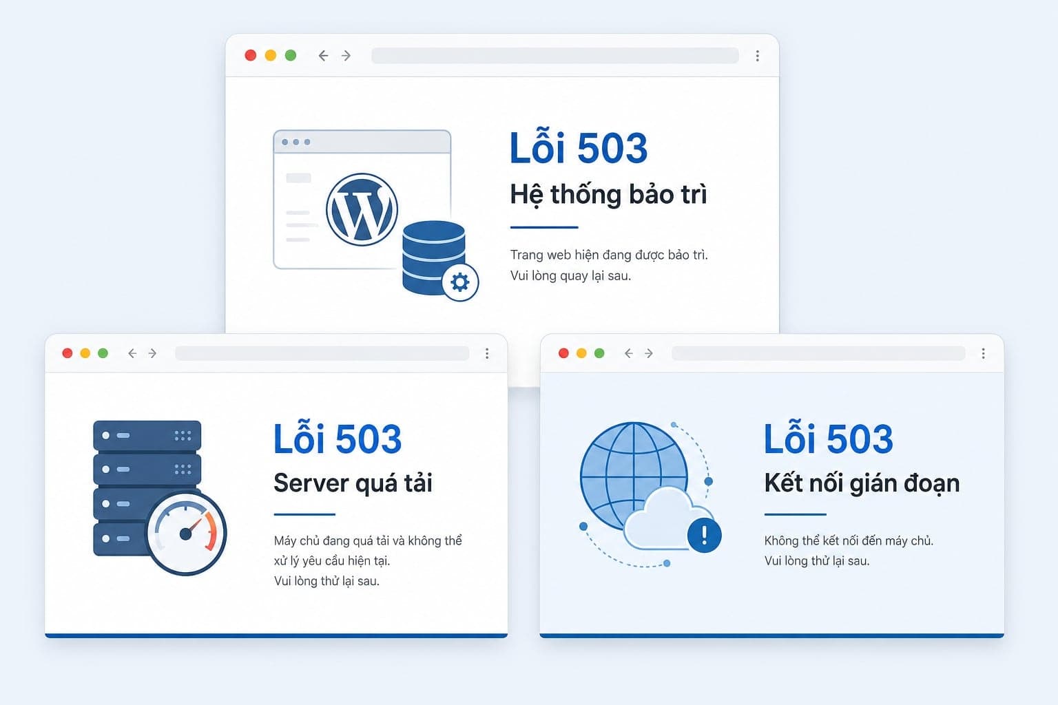 Các biến thể hiển thị của lỗi 503