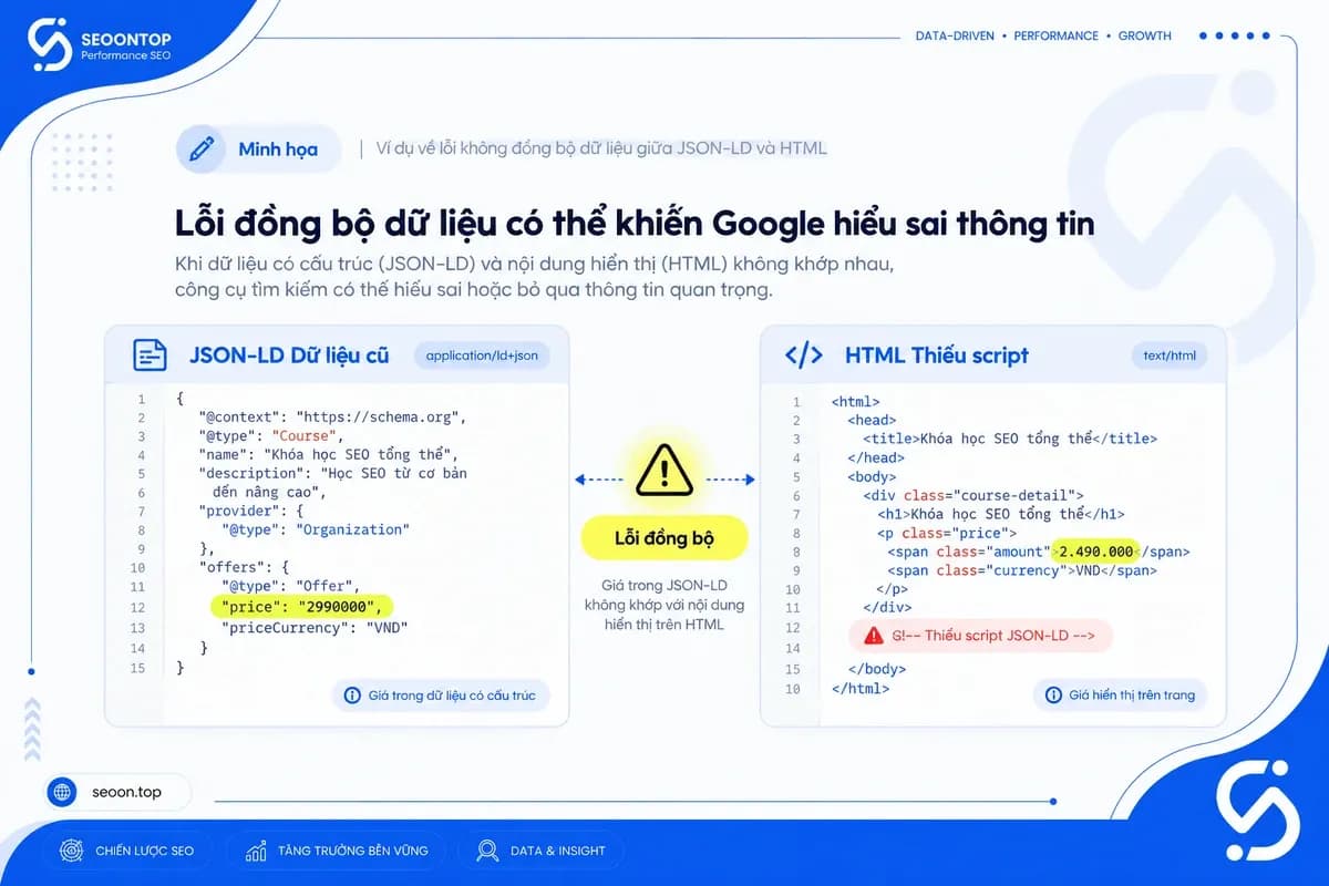 Lỗi Course Schema do duplicate markup và dữ liệu không đồng bộ