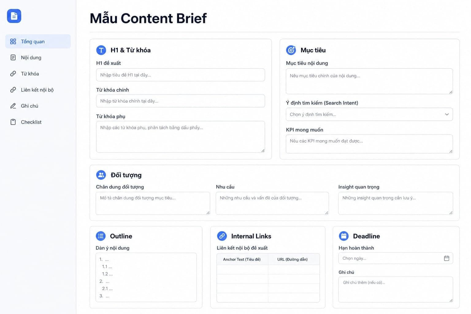 Mẫu content brief seo đơn giản cho team nhỏ