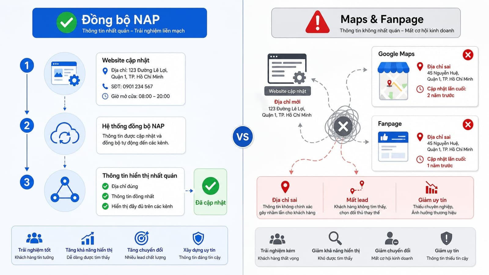 Ví dụ lỗi NAP làm doanh nghiệp mất khách địa phương