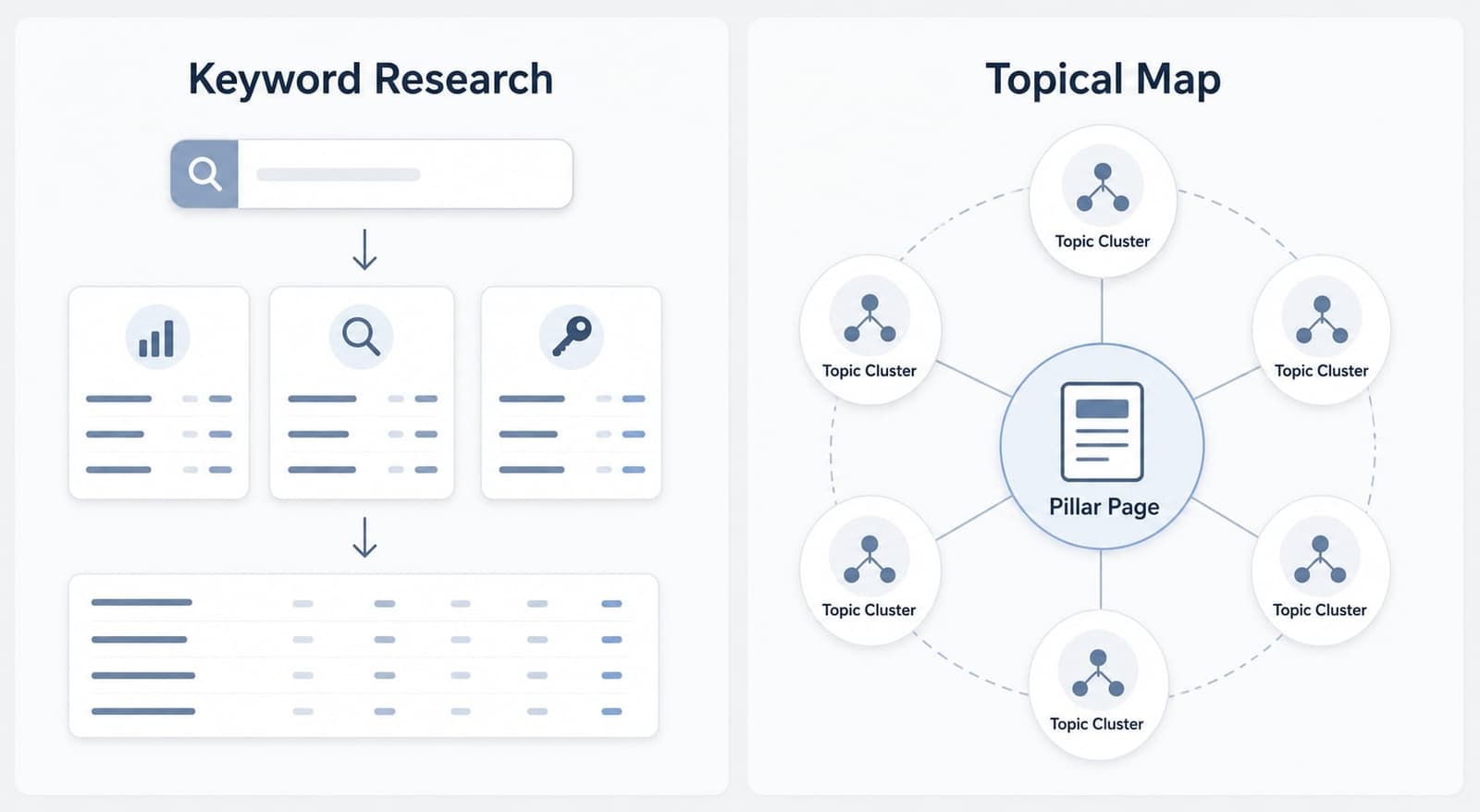 Topical map khác gì với keyword research