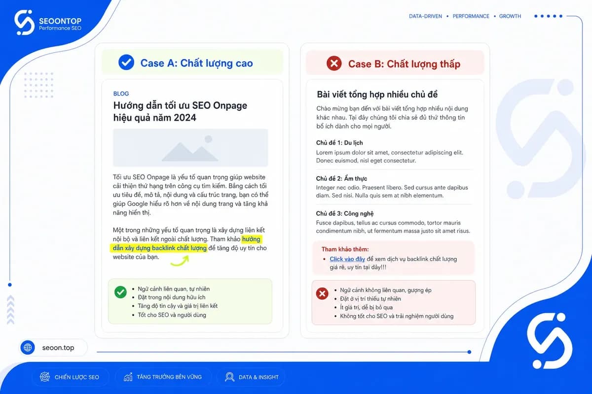 Ví dụ contextual backlink chất lượng và kém chất lượng